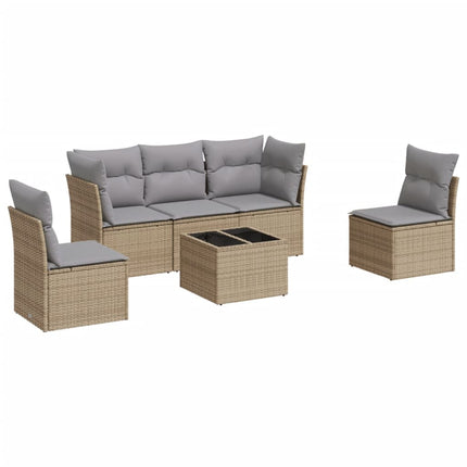 Soffgrupp för trädgården med dynor 6 delar beige konstrotting