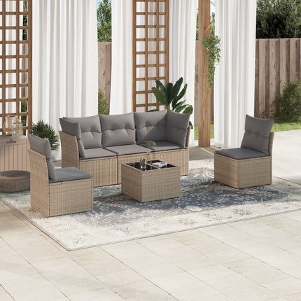 Soffgrupp för trädgården med dynor 6 delar beige konstrotting