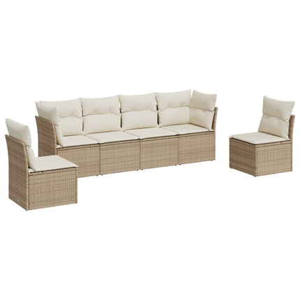 Soffgrupp för trädgården med dynor 6 delar beige konstrotting