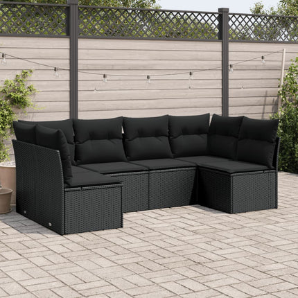 Loungegrupp med dynor 6 delar svart konstrotting