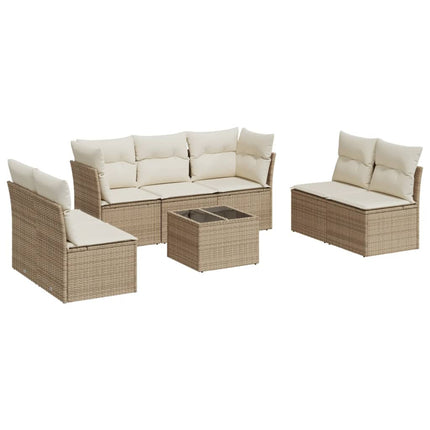 Matgrupp för trädgården med dynor 8 delar beige konstrotting