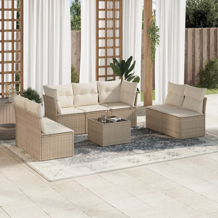 Matgrupp för trädgården med dynor 8 delar beige konstrotting