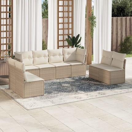 Matgrupp för trädgården med dynor 8 delar beige konstrotting