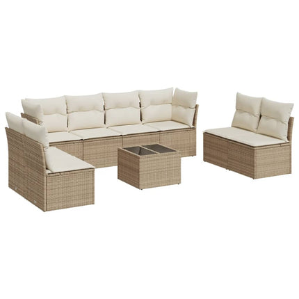 Soffgrupp för trädgården med dynor 9 delar beige konstrotting