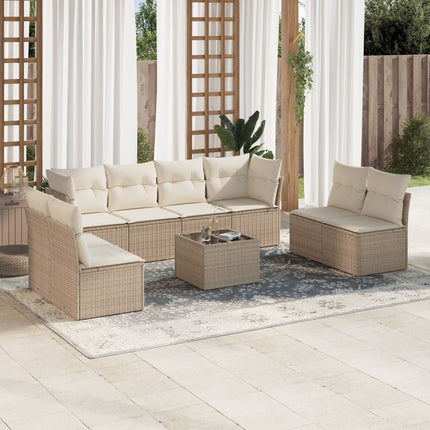 Soffgrupp för trädgården med dynor 9 delar beige konstrotting