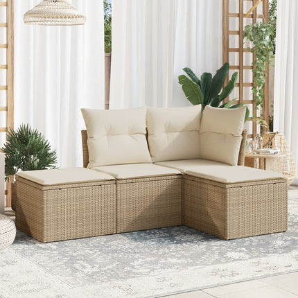 Soffgrupp för trädgård med dynor 4 delar beige konstrotting