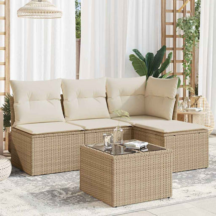 Soffgrupp för trädgården med dynor 5 delar beige konstrotting