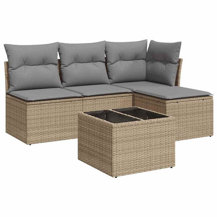 Soffgrupp för trädgården med dynor 5 delar beige konstrotting