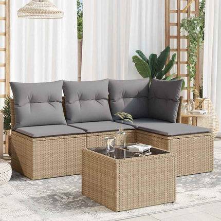 Soffgrupp för trädgården med dynor 5 delar beige konstrotting