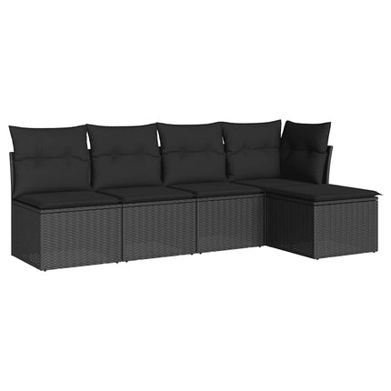 Loungegrupp för trädgården med dynor 5 delar svart konstrotting