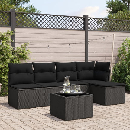 Loungegrupp med dynor 6 delar svart konstrotting