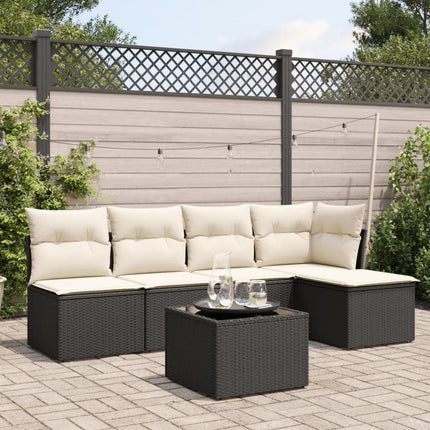 Loungegrupp med dynor 6 delar svart konstrotting