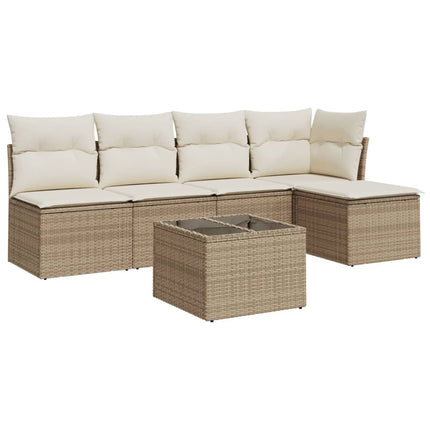 Soffgrupp för trädgården med dynor 6 delar beige konstrotting