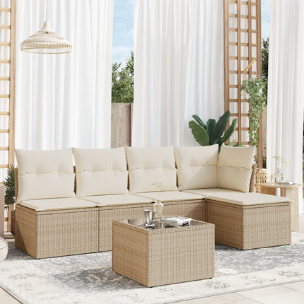Soffgrupp för trädgården med dynor 6 delar beige konstrotting