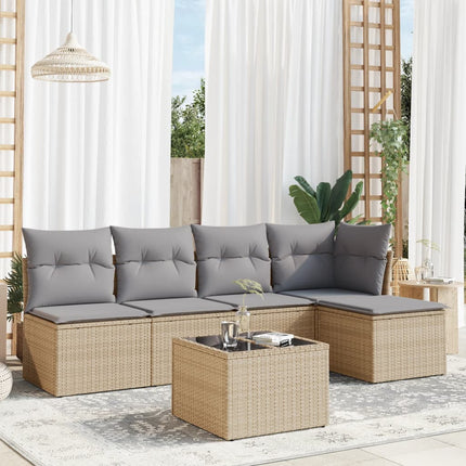 Soffgrupp för trädgården med dynor 6 delar beige konstrotting