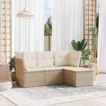 Soffgrupp för trädgård med dynor 4 delar beige konstrotting