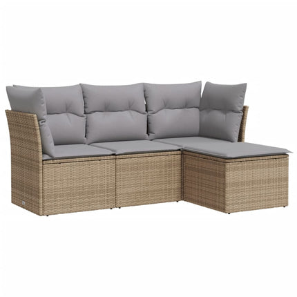 Soffgrupp för trädgård med dynor 4 delar beige konstrotting