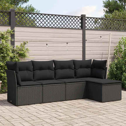 Loungegrupp för trädgården med dynor 5 delar svart konstrotting