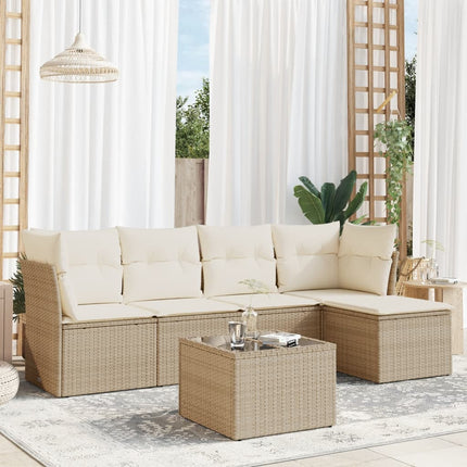 Soffgrupp för trädgården med dynor 6 delar beige konstrotting
