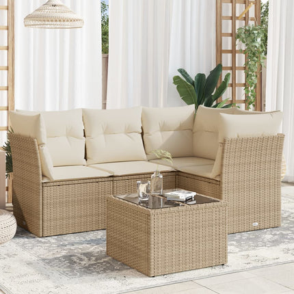 Soffgrupp för trädgården med dynor 5 delar beige konstrotting