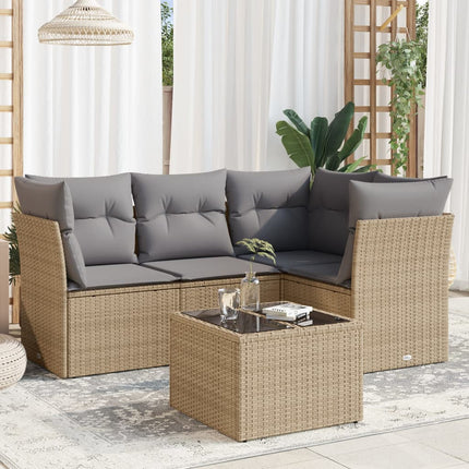 Soffgrupp för trädgården med dynor 5 delar beige konstrotting