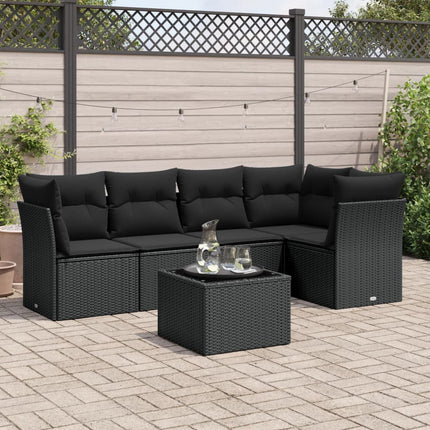 Loungegrupp med dynor 6 delar svart konstrotting