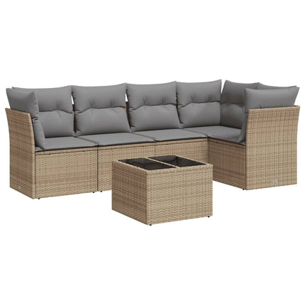 Soffgrupp för trädgården med dynor 6 delar beige konstrotting