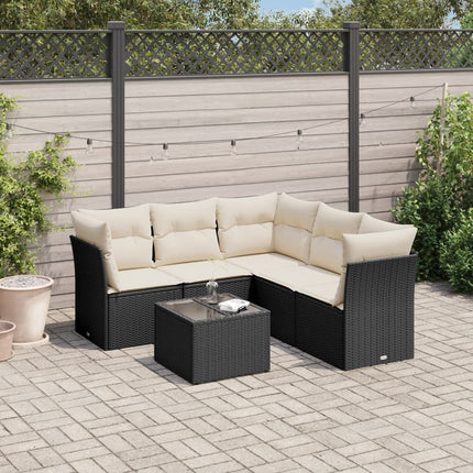 Loungegrupp med dynor 6 delar svart konstrotting