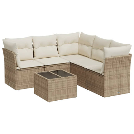 Soffgrupp för trädgården med dynor 6 delar beige konstrotting
