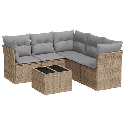 Soffgrupp för trädgården med dynor 6 delar beige konstrotting