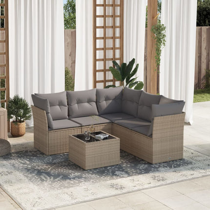 Soffgrupp för trädgården med dynor 6 delar beige konstrotting