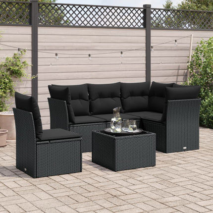 Loungegrupp med dynor 6 delar svart konstrotting