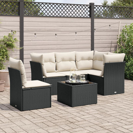 Loungegrupp med dynor 6 delar svart konstrotting