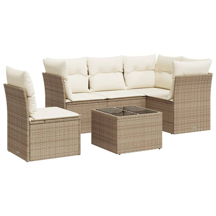 Soffgrupp för trädgården med dynor 6 delar beige konstrotting