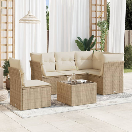 Soffgrupp för trädgården med dynor 6 delar beige konstrotting