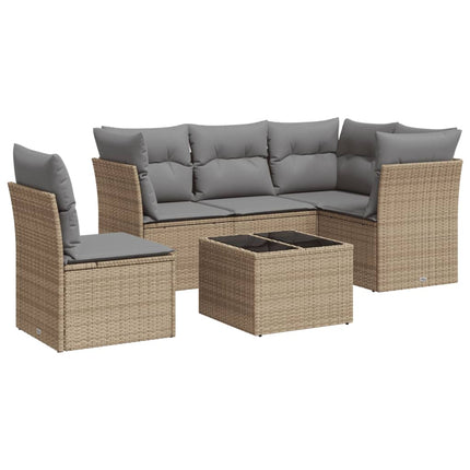 Soffgrupp för trädgården med dynor 6 delar beige konstrotting