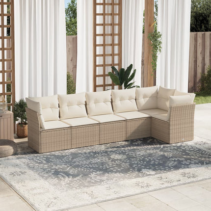 Soffgrupp för trädgården med dynor 6 delar beige konstrotting