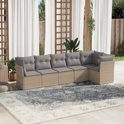 Soffgrupp för trädgården med dynor 6 delar beige konstrotting