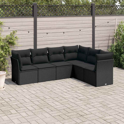 Loungegrupp med dynor 6 delar svart konstrotting