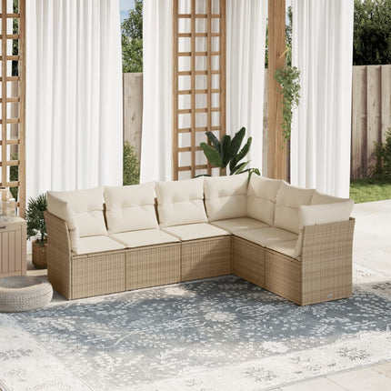Soffgrupp för trädgården med dynor 6 delar beige konstrotting