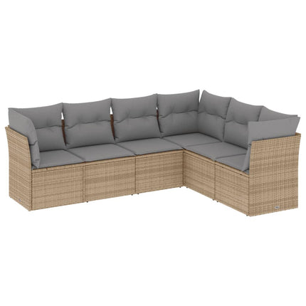 Soffgrupp för trädgården med dynor 6 delar beige konstrotting