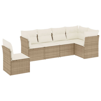 Soffgrupp för trädgården med dynor 6 delar beige konstrotting