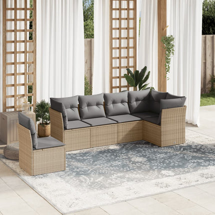 Soffgrupp för trädgården med dynor 6 delar beige konstrotting