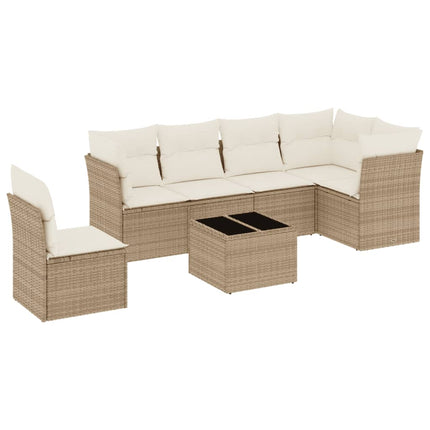 Matgrupp för trädgården med dynor 7 delar beige konstrotting