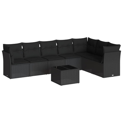 Loungegrupp för trädgården med dynor 8 delar svart konstrotting