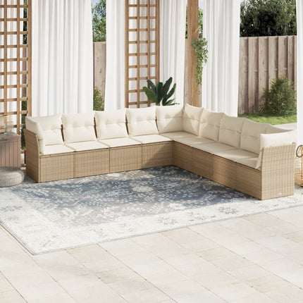 Soffgrupp för trädgården med dynor 9 delar beige konstrotting