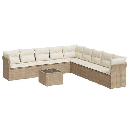 Soffgrupp för trädgård med dynor 10 delar beige konstrotting