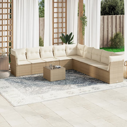 Soffgrupp för trädgård med dynor 10 delar beige konstrotting