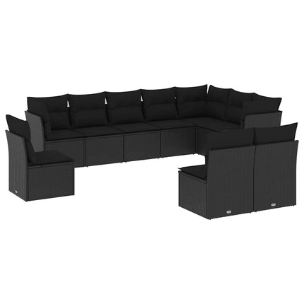 Loungegrupp 10 delar med svarta dynor konstrotting
