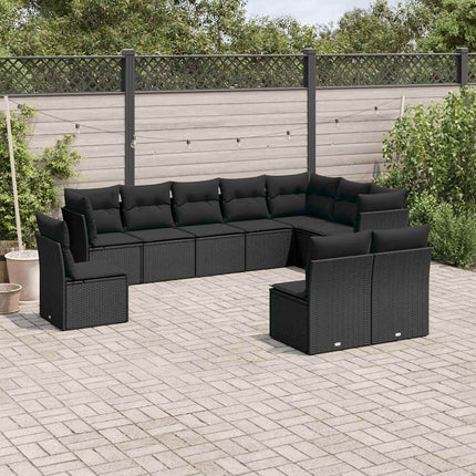 Loungegrupp 10 delar med svarta dynor konstrotting